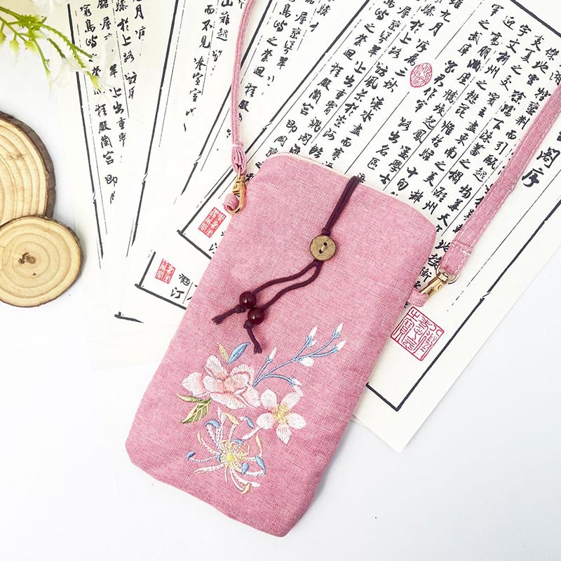 Buddha Stones Small Embroidered Flowers Crossbody Bag Shoulder Bag Cellphone Bag 11*20cm Crossbody Bag BS 41