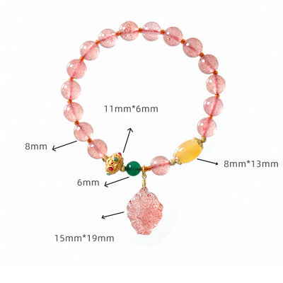 Buddha Stones Natural Strawberry Quartz Nine-Tailed Fox Healing Bracelet Bracelet BS 12