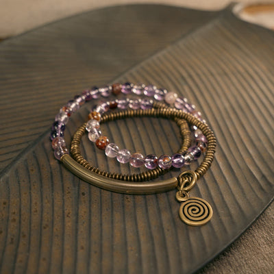 Buddha Stones Purple Phantom Red Hematoid Quartz Green Rutilated Quartz Copper Love Forgive Bracelet Bracelet BS 1