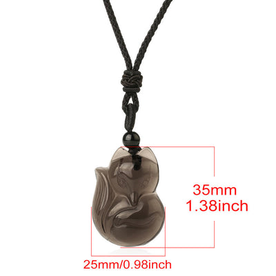 Buddha Stones Natural Black Obsidian Tiger Eye Ice Obsidian Fox Pendant Amulet Necklace Necklaces & Pendants BS 13