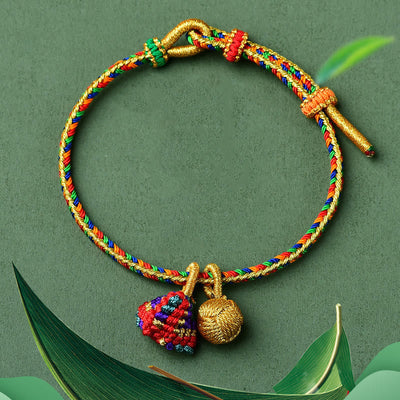 Buddha Stones Colorful Rope Luck Handmade Zongzi Golden Ball Charm Bracelet Bracelet BS 12