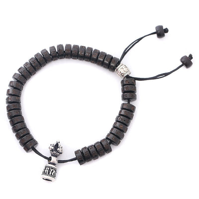 Buddha Stones Tibet Coconut Shell Carved Om Mani Padme Hum Dorje Vajra Bell Happiness String Bracelet Bracelet BS 3
