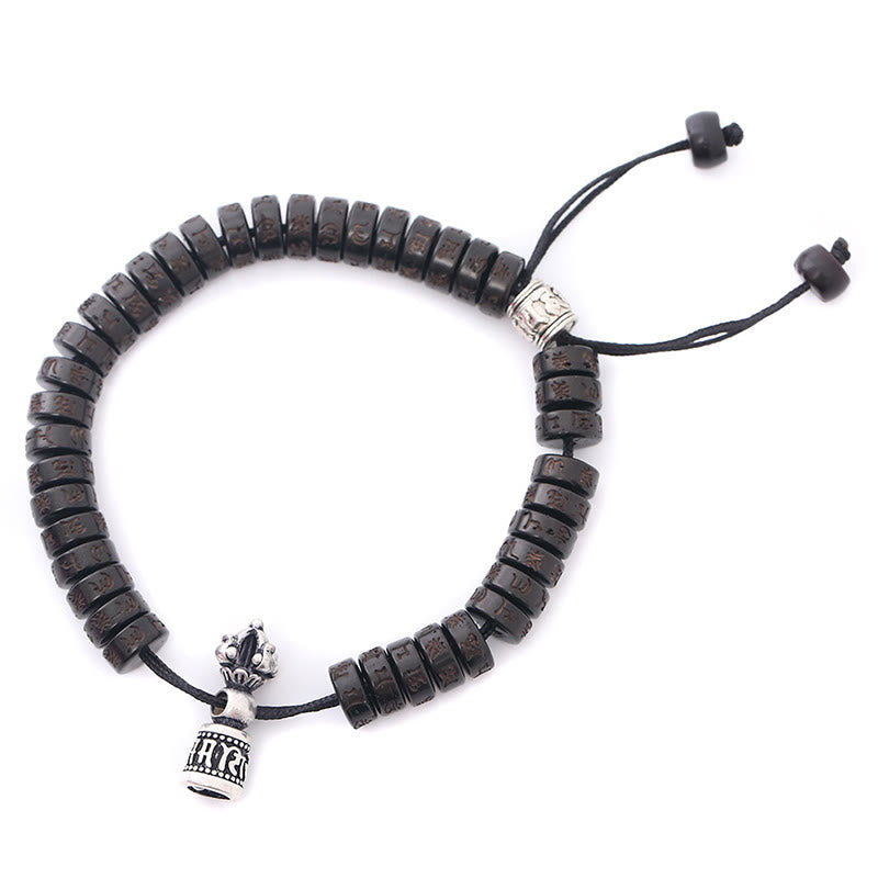 Buddha Stones Tibet Coconut Shell Carved Om Mani Padme Hum Dorje Vajra Bell Happiness String Bracelet Bracelet BS 3