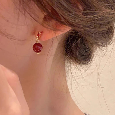 Buddha Stones 925 Sterling Silver Posts 14K Gold Filled Cinnabar Bead Zircon Calm Earrings Earrings BS 5