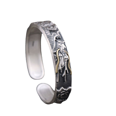 Foviel 999 Sterling Silver Dragon Strength Protection Bracelet Bangle