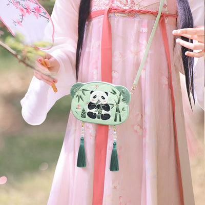 Buddha Stones Embroidery Lucky Panda Cat Shiba Inu Deer Rabbit Fox Flower Cute Animal Hanfu Bag Crossbody Bag Shoulder Bag Bag BS 3