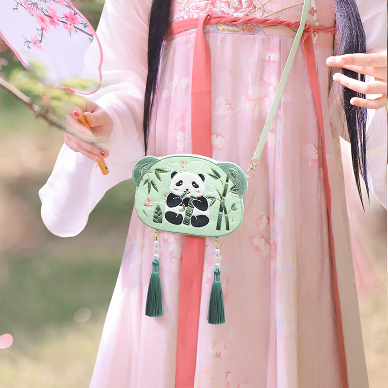Buddha Stones Embroidery Lucky Panda Cat Shiba Inu Deer Rabbit Fox Flower Cute Animal Hanfu Bag Crossbody Bag Shoulder Bag Bag BS 3