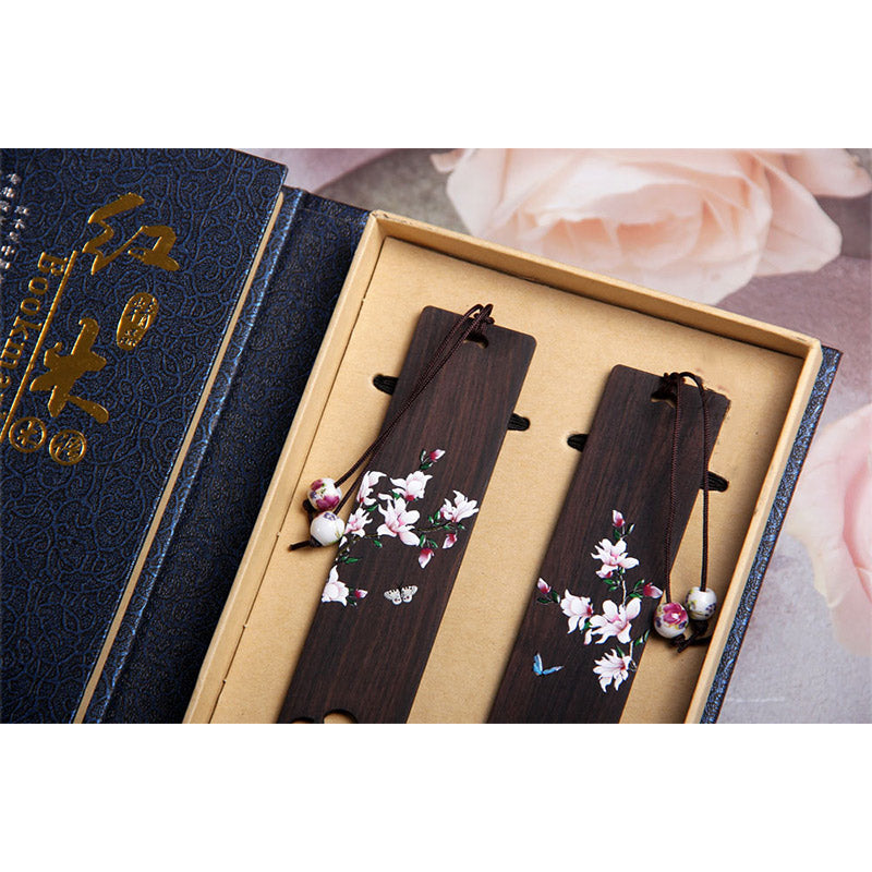Buddha Stones Butterfly Flower Ebony Wood Bookmarks With Gift Box Bookmarks BS 12