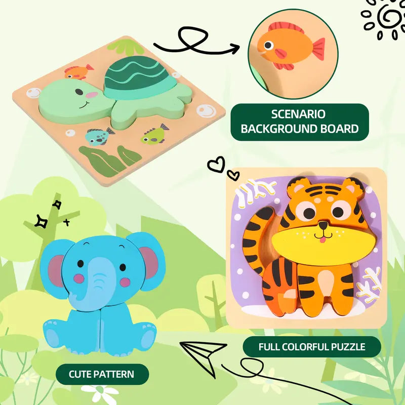 MiniMind™ Wooden Chunky Puzzle Set - Montessori Learning Toys for Toddlers