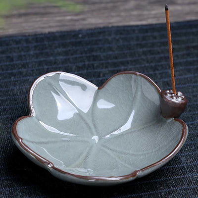 Buddha Stones Lotus Plum Blossom Square Ceramic Spiritual Backflow Incense Burner Incense Burner BS 11