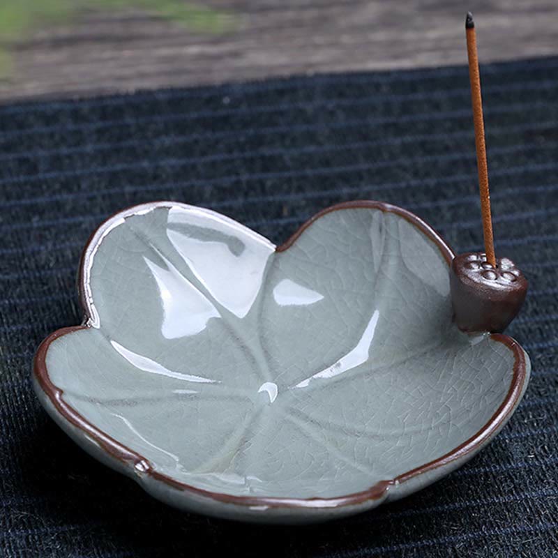 Buddha Stones Lotus Plum Blossom Square Ceramic Spiritual Backflow Incense Burner Incense Burner BS 11