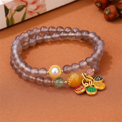 Buddha Stones Natural Gray Agate Peace And Joy Charm Balance Double Wrap Bracelet Bracelet BS 2