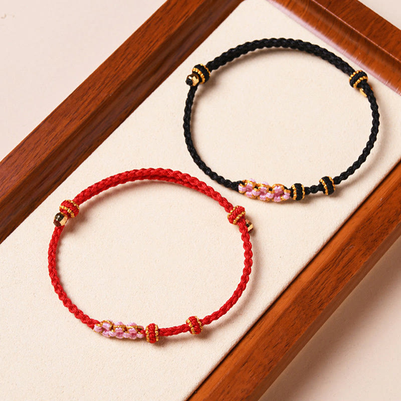 Buddha Stones Handmade Peach Blossom Protection Braided Rope Bracelet Bracelet BS 20