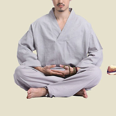 Buddha Stones Meditation Prayer V-neck Design Cotton Linen Spiritual Zen Practice Yoga Clothing Men's Set - image 11