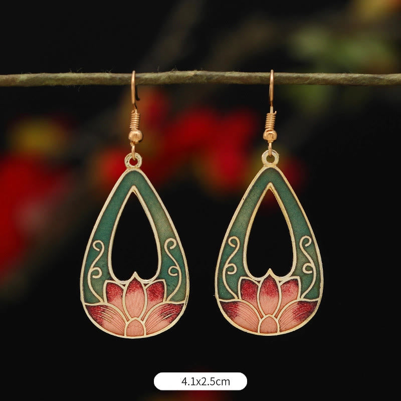 Buddha Stones Lotus Butterfly Flower Alloy Copper Enlightenment Drop Earrings Earrings BS 2