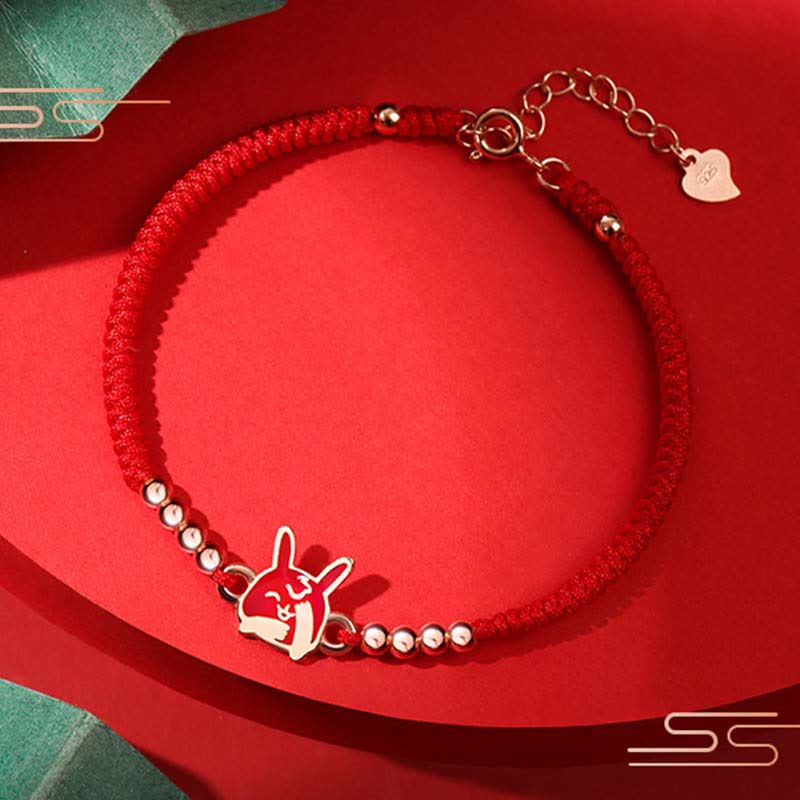 Buddha Stones 925 Sterling Silver Chinese Zodiac Luck Faith Discolor Red String Bracelet Bracelet BS 11