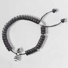 Buddha Stones Tibet Coconut Shell Carved Om Mani Padme Hum Dorje Vajra Bell Happiness String Bracelet Bracelet BS Coconut Shell(Happiness♥Positive)