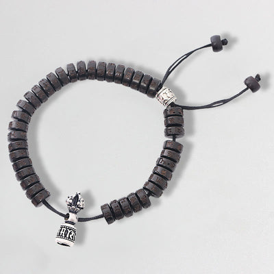 Buddha Stones Tibet Coconut Shell Carved Om Mani Padme Hum Dorje Vajra Bell Happiness String Bracelet Bracelet BS Coconut Shell(Happiness♥Positive)