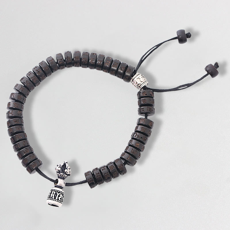 Buddha Stones Tibet Coconut Shell Carved Om Mani Padme Hum Dorje Vajra Bell Happiness String Bracelet Bracelet BS Coconut Shell(Happiness♥Positive)