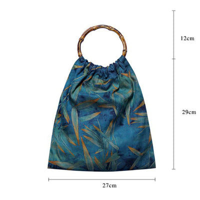 Buddha Stones Blue Green Bamboo Leaves Bamboo Handles Handbag Handbags BS 9