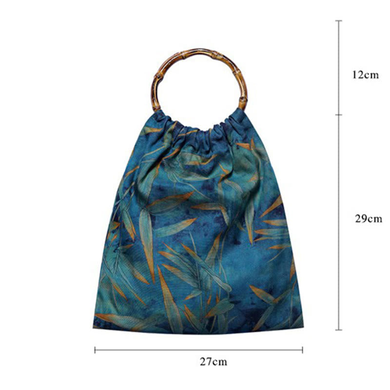 Buddha Stones Blue Green Bamboo Leaves Bamboo Handles Handbag Handbags BS 9