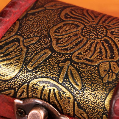 Buddha Stones Retro Small Wood Jewelry Box Lotus Golden Grape Copper Coin Daffodil Grass Flower Jewelry Storage Box Jewelry Box BS 3