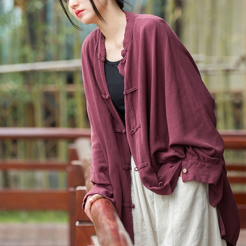 Buddha Stones Frog-Button Long Sleeve Zen Meditation Open Front Jacket With Pockets 4