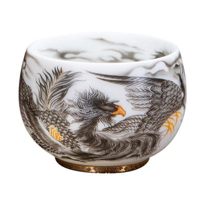 Buddha Stones Phoenix White Porcelain Ceramic Teacup Kung Fu Tea Cup 185ml With Gift Box Cup BS 6