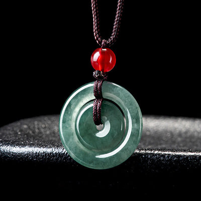 Pendentif collier Foviel en jade vert double boucle de paix pour l'abondance