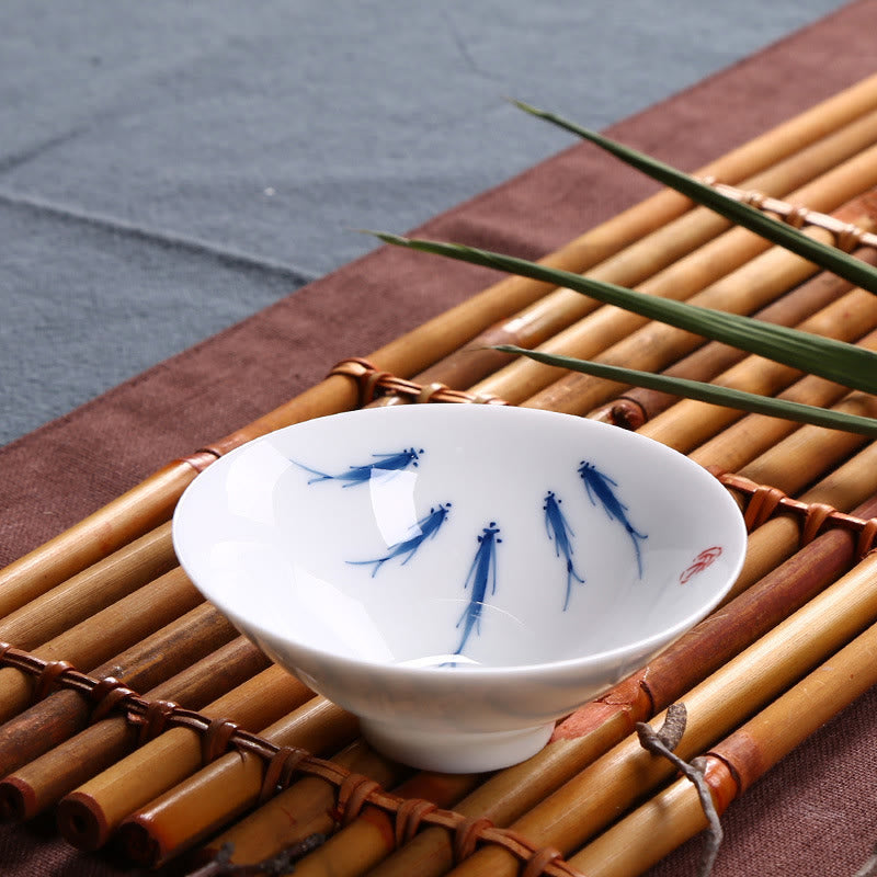 Buddha Stones Jingdezhen Blue and White Porcelain Koi Fish Ceramic Teacup Kung Fu Tea Cups Cup BS Five Koi Fish 8.5cm*3.5cm*60ml
