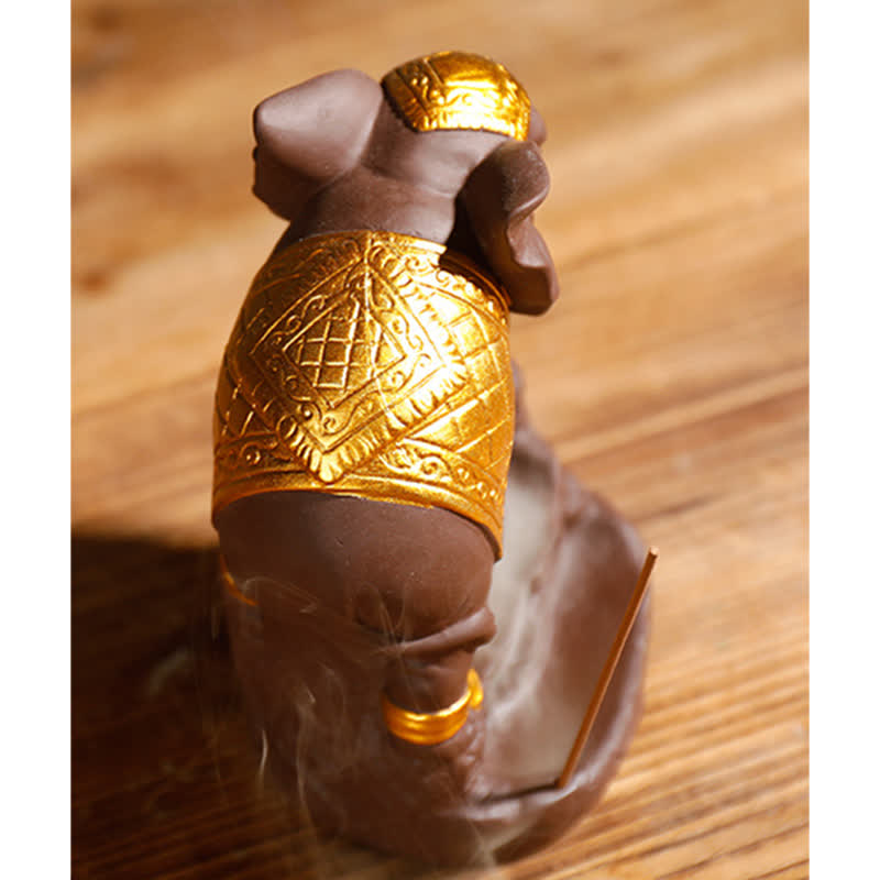 Buddha Stones Tibetan Elephant Purple Clay Backflow Smoke Fountain Peace Healing Incense Burner Decoration Incense Burner BS 10