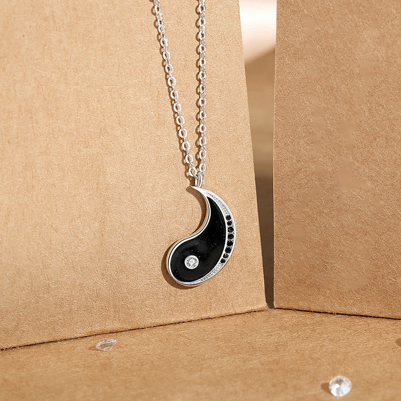 Buddha Stones 925 Sterling Silver Yin Yang Symbol Harmnoy Necklace Pendant Necklaces & Pendants BS Black