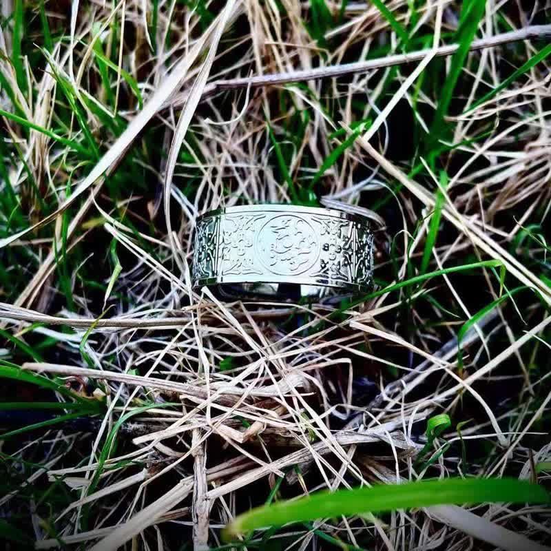 Buddha Stones Four Guardian Beast Dragon White Tiger Suzaku Basalt Carved Success Luck Ring Ring BS 15