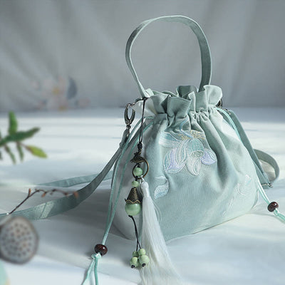 Buddha Stones Handmade Embroidered Flowers Canvas Tote Shoulder Bag Handbag Bag BS 43