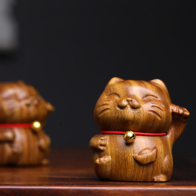 Buddha Stones Green Sandalwood Small Mini Cute Lucky Cat Peace Decorations Decorations BS 13