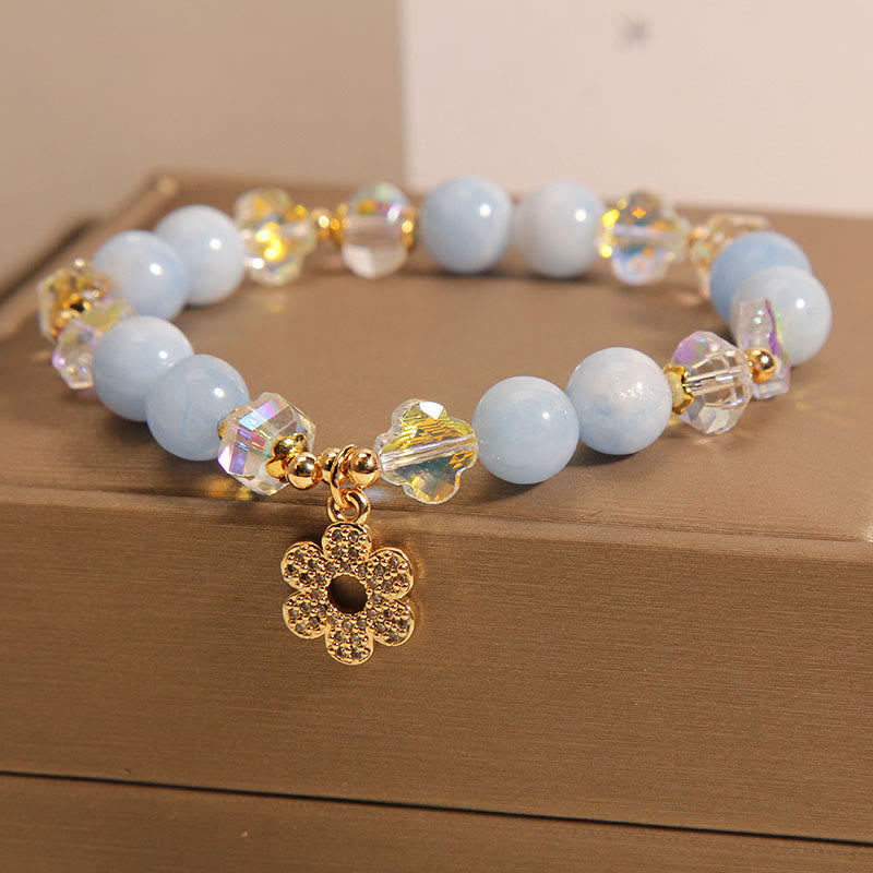Buddha Stones Natural Aquamarine Flower Healing Crystal Bracelet Bracelet BS 1