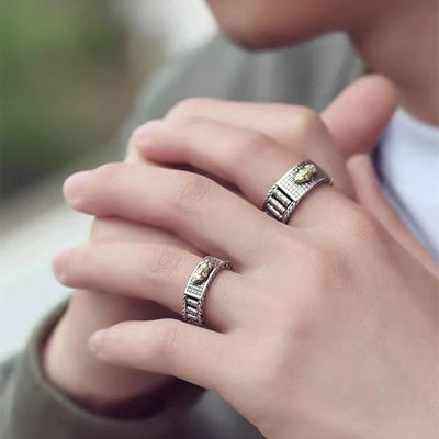 Buddha Stones Lucky FengShui PiXiu Wealth Prayer Wheels Couple Ring - image 1