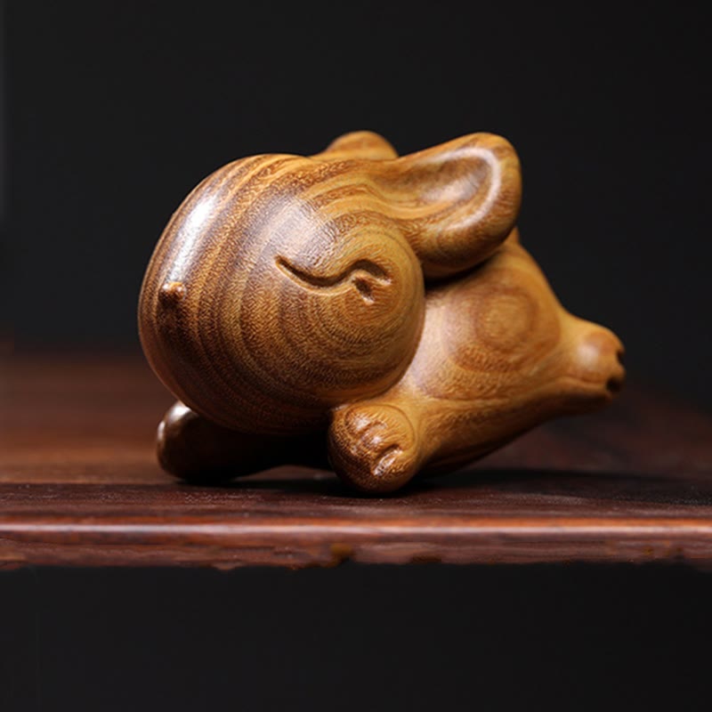 Buddha Stones Green Sandalwood Small Mini Cute Rabbit Bunny Peace Decorations Decorations BS 7