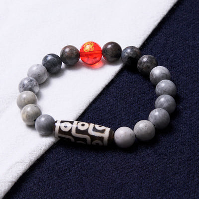 Buddha Stones Tibetan Nine-Eye Dzi Bead Picasso Jasper Positive Bracelet Bracelet BS 2