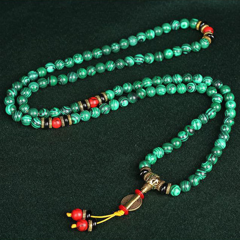 Buddha Stones Tibetan 108 Mala Malachite Beads Bracelet Necklace Bracelet BS 6