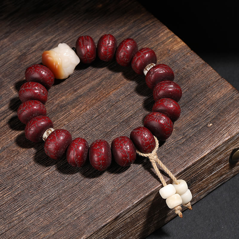 Buddha Stones Tibet Bodhi Seed Dzi Bead Dancing Lion Luck Bracelet Wrist Mala Bracelet BS 8