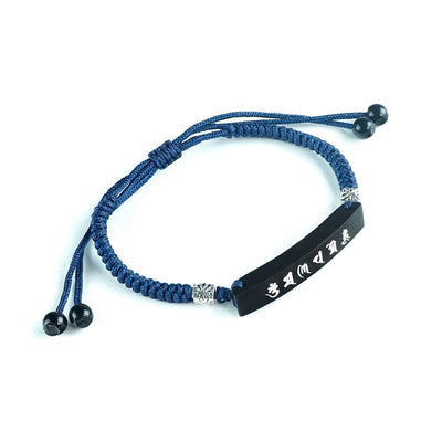 Buddha Stones Buddhism Six True Words Wood Ebony Wood Silver Inlaid Protection Bracelet Bracelet BS 10