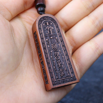 Buddha Stones Lightning Struck Jujube Wood Taoist Five Thunder Order Luck Protection Necklace Pendant 7