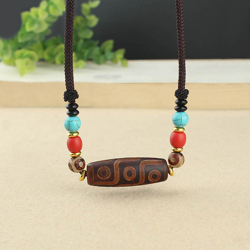 Buddha Stones Tibetan Nine-Eye Dzi Bead Three-eyed Dzi Bead Protection String Necklaces Pendant Necklaces & Pendants BS 9