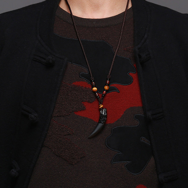 Buddha Stones Natural Ice Obsidian Wolf Tooth Pattern Courage Necklace Pendant - image 4