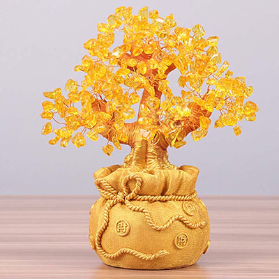 Arbre à monnaie en citrine naturelle Foviel – Ornement en pierres précieuses Feng Shui pour la prospérité