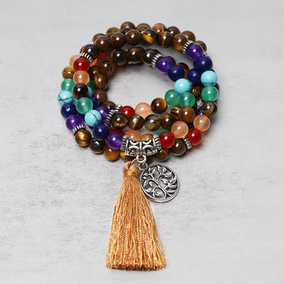 Foviel Healing Crystal Mala Prayer Beads 108 Meditation Healing Multilayer Bracelet Necklace