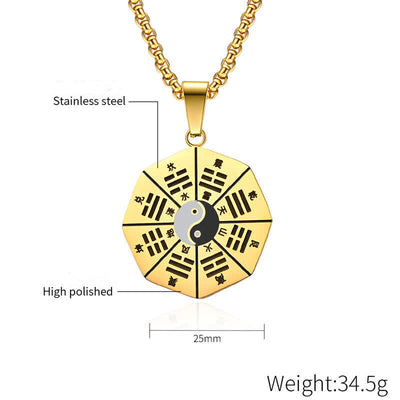 Buddha Stones Bagua Yin Yang Titanium Steel Balance Necklace Pendant Necklaces & Pendants BS 6