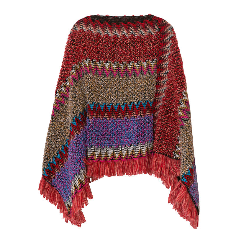Buddha Stones Tibetan Shawl Knitting Warm Cloak Tibetan Tassel Scarf Tibetan Shawl BS 16