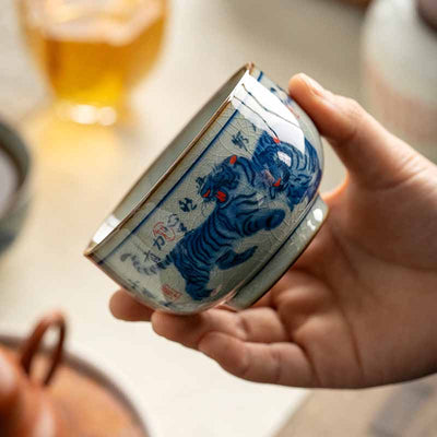 Buddha Stones Jingdezhen Hand Painted Cute Tiger Ceramic Teacup Kung Fu Tea Cup Bowl 140ml Cup BS 1